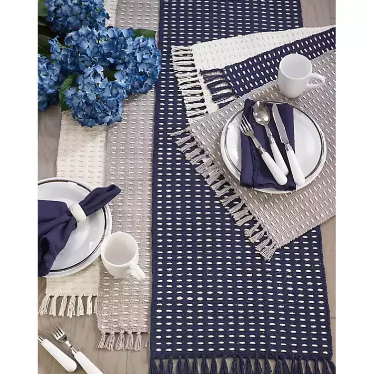 Table Linens-Kirklands Home Woven Dashed Placemats, Set of 4 Gray
