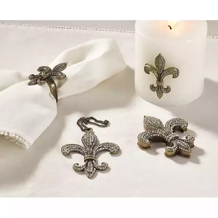 Table Linens-Kirklands Home Gold Fleur-De-Lis Napkin Rings, Set of 4