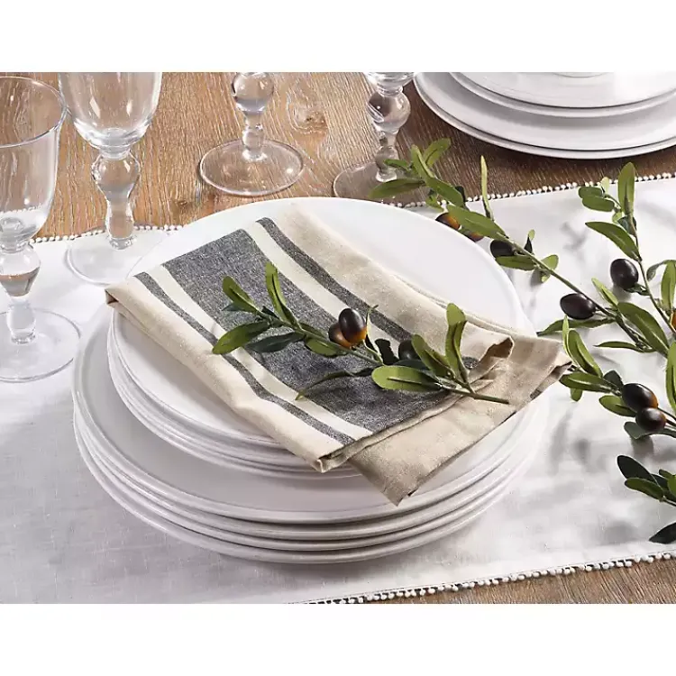 Table Linens-Kirklands Home Natural and Black Banded Cotton Napkins, Set of 4