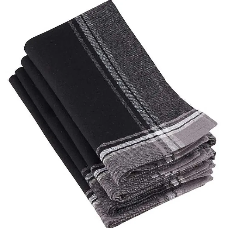 Table Linens-Kirklands Home Striped Border Cotton Napkins, Set of 4 Black
