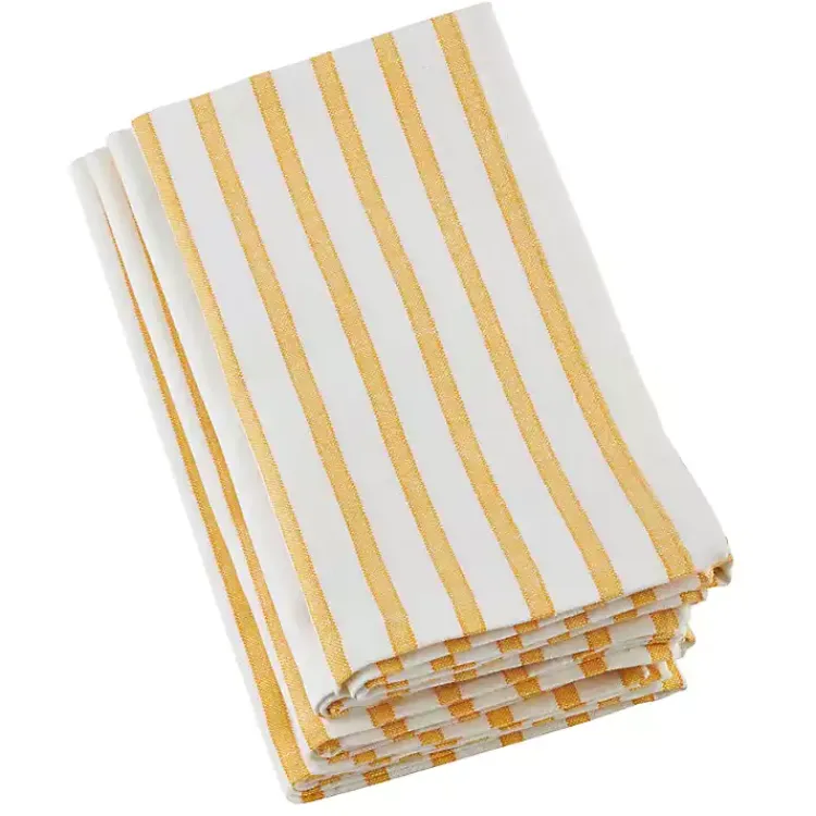 Table Linens-Kirklands Home Yellow Cheerful Striped Cotton Napkins, Set of 4