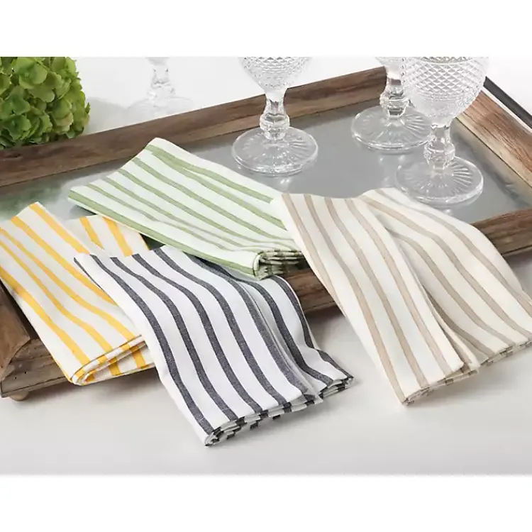 Table Linens-Kirklands Home Yellow Cheerful Striped Cotton Napkins, Set of 4