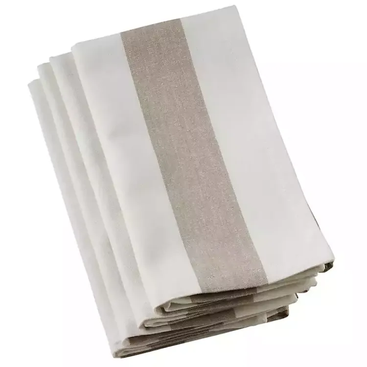 Table Linens-Kirklands Home Natural Striped Cotton Napkins, Set of 4 Tan