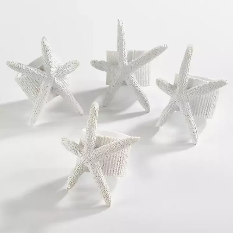 Table Linens-Kirklands Home White Starfish Napkin Rings, Set of 4