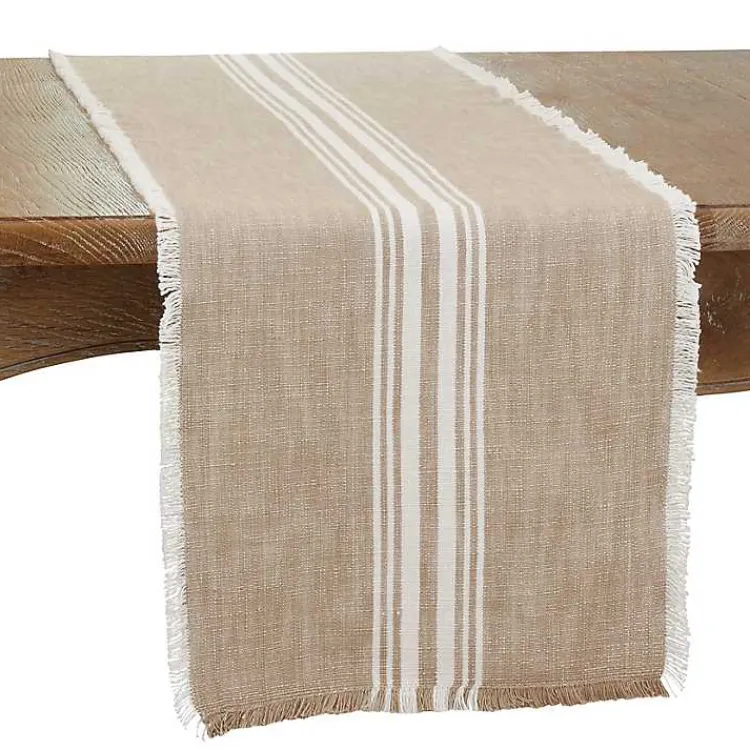 Table Linens-Kirklands Home Natural Striped Fringe Table Runner, 72 in. Tan