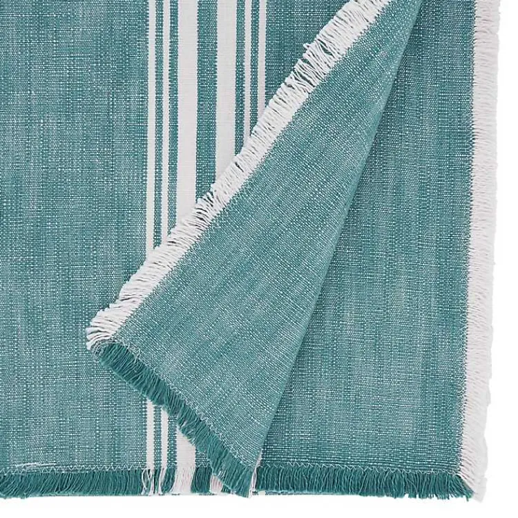 Table Linens-Kirklands Home Light Blue Striped Fringe Table Runner, 72 in.