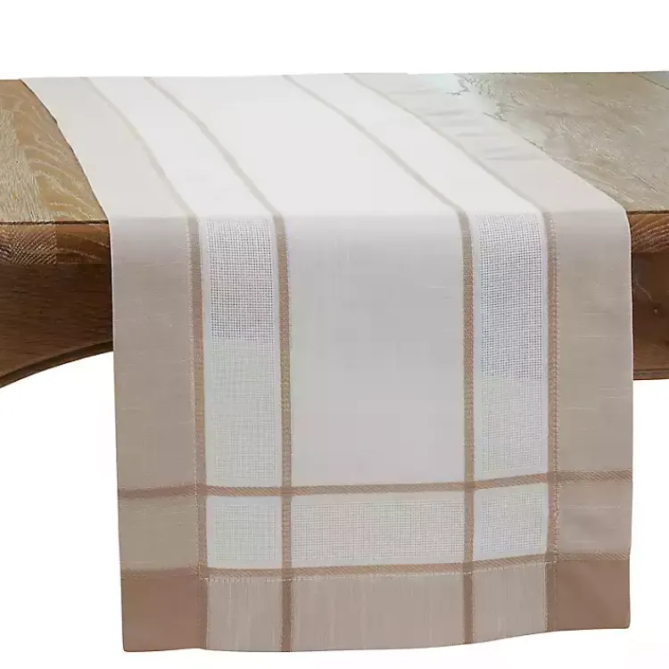 Table Linens-Kirklands Home Natural Long Banded Border Table Runner, 108 in.