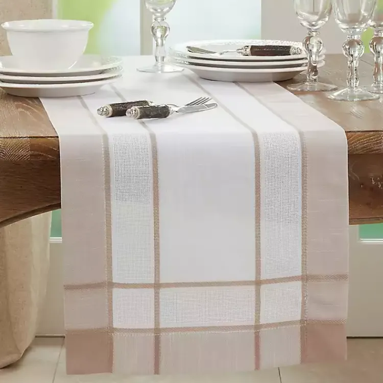 Table Linens-Kirklands Home Natural Long Banded Border Table Runner, 108 in.