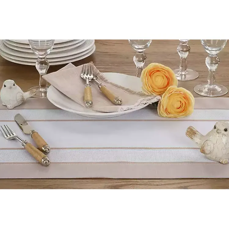 Table Linens-Kirklands Home Natural Long Banded Border Table Runner, 108 in.
