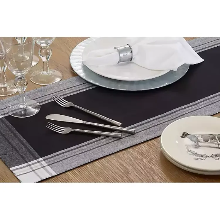 Table Linens-Kirklands Home Black Long Stripe Bordered Table Runner, 72 in.