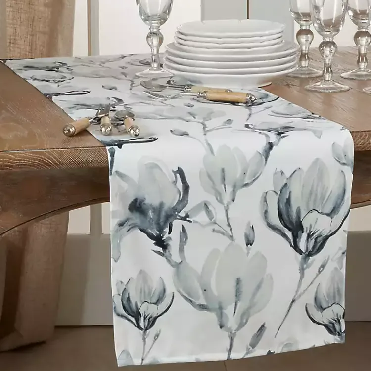 Table Linens-Kirklands Home Blue Watercolor Floral Table Runner
