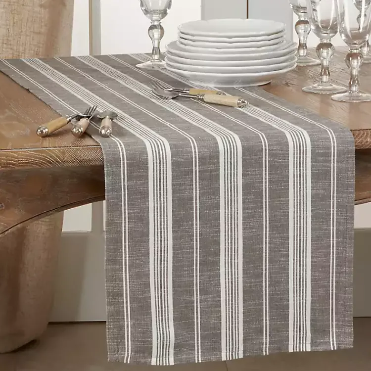 Table Linens-Kirklands Home Stone Gray Thin Striped Table Runner