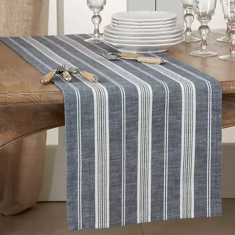 Table Linens-Kirklands Home Deep Blue Thin Striped Table Runner