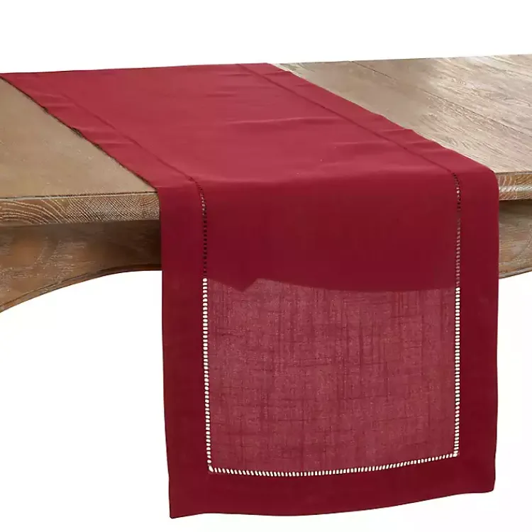 Table Linens-Kirklands Home Berry Hemstitch Border Table Runner Red