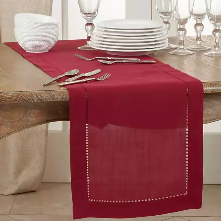 Table Linens-Kirklands Home Berry Hemstitch Border Table Runner Red