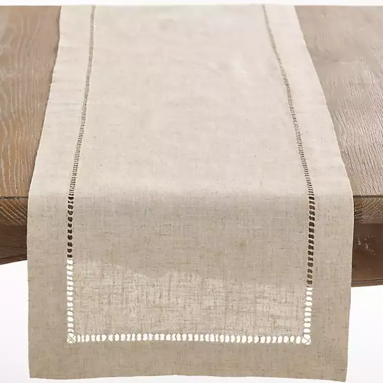 Table Linens-Kirklands Home Sand Beige Hemstitch Border Table Runner Tan