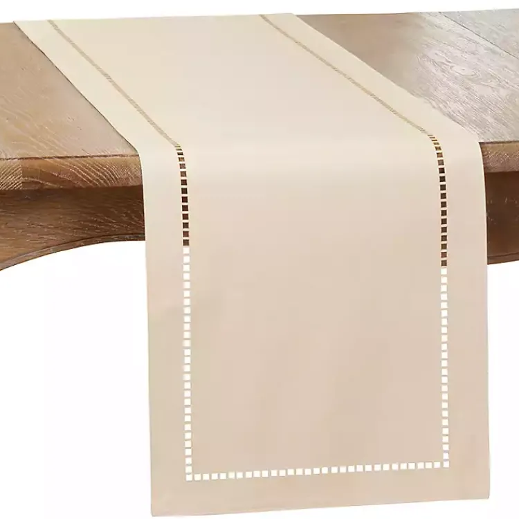 Table Linens-Kirklands Home Ivory Hemstitch Border Table Runner White