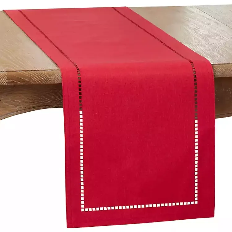 Table Linens-Kirklands Home Hemstitch Border Table Runner Red