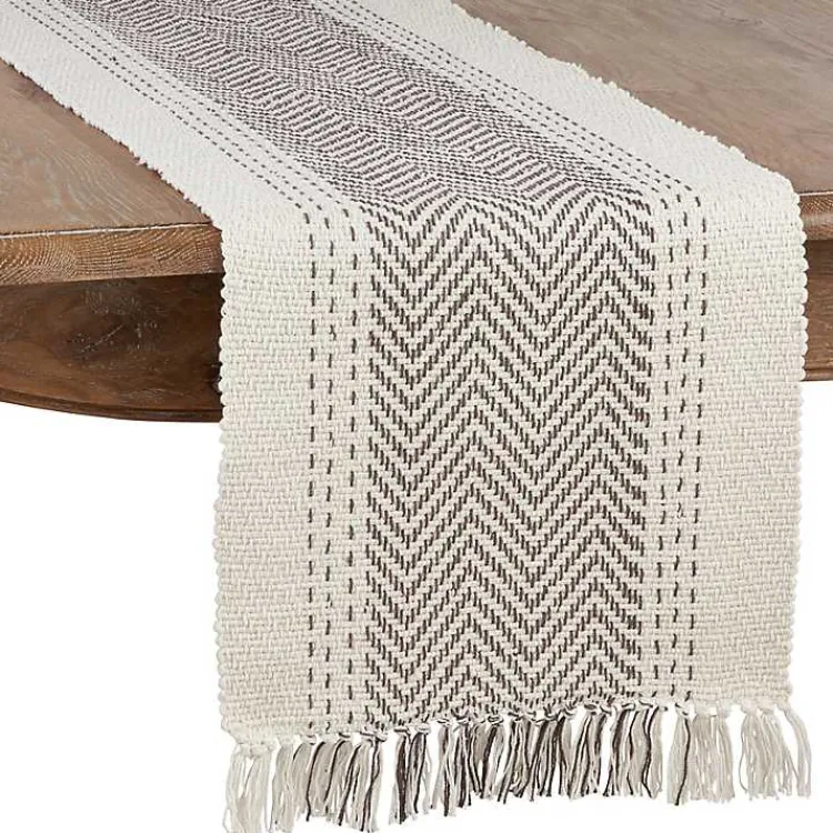 Table Linens-Kirklands Home Rich Gray Kantha Stitch Table Runner
