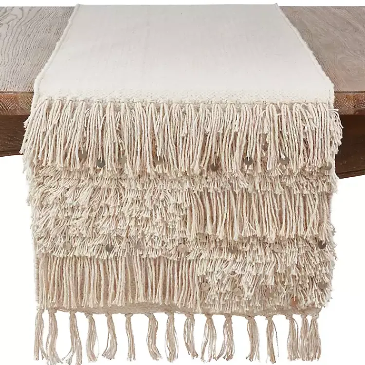 Table Linens-Kirklands Home Gray Sequin Fringe Cotton Table Runner