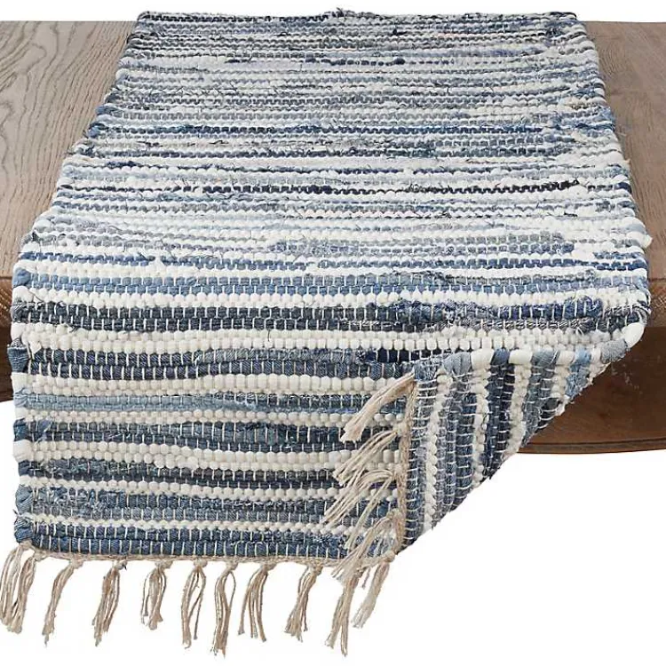 Table Linens-Kirklands Home Blue Striped Chindi Cotton Table Runner