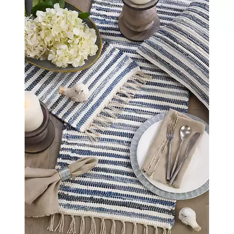 Table Linens-Kirklands Home Blue Striped Chindi Cotton Table Runner