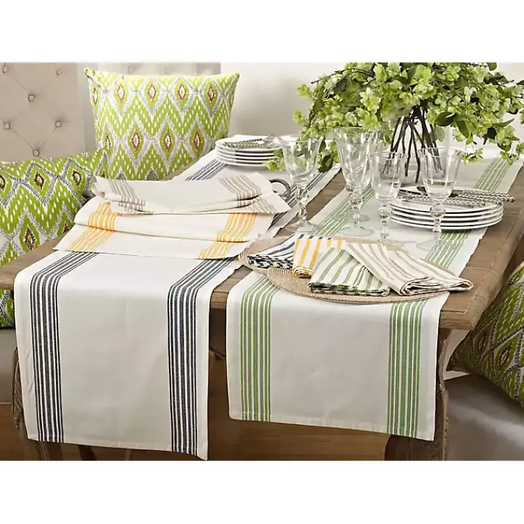 Table Linens-Kirklands Home Spring Green Striped Border Table Runner