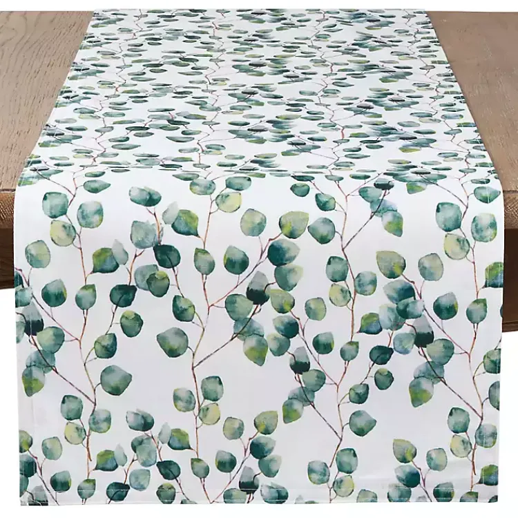 Table Linens-Kirklands Home Eucalyptus Leaf Long Polyester Runner Green
