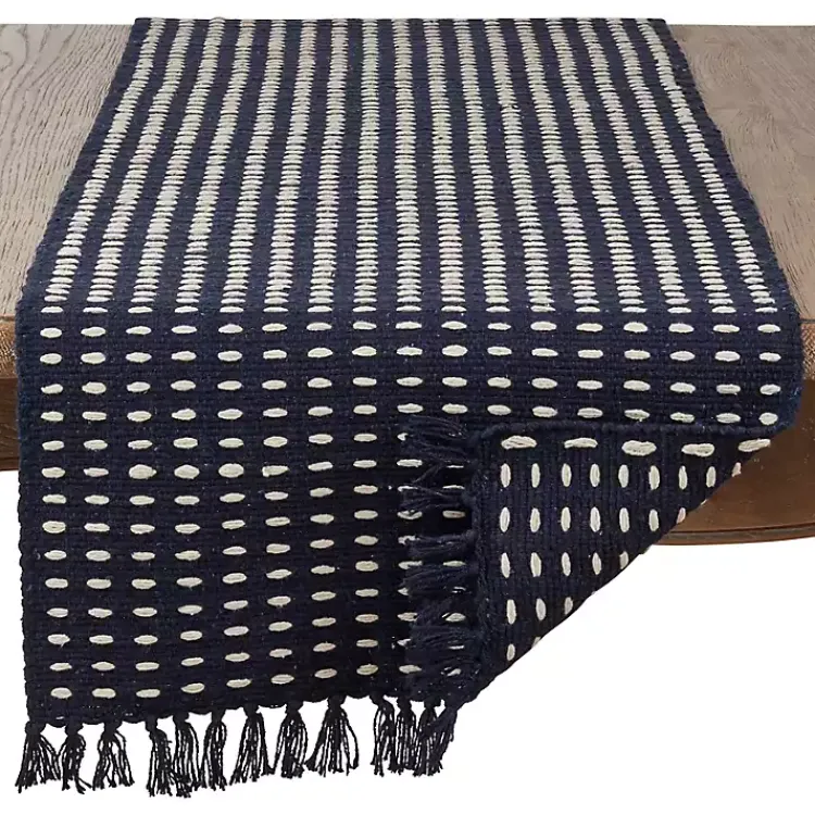Table Linens-Kirklands Home Navy Blue Tasseled Woven Dash Table Runner
