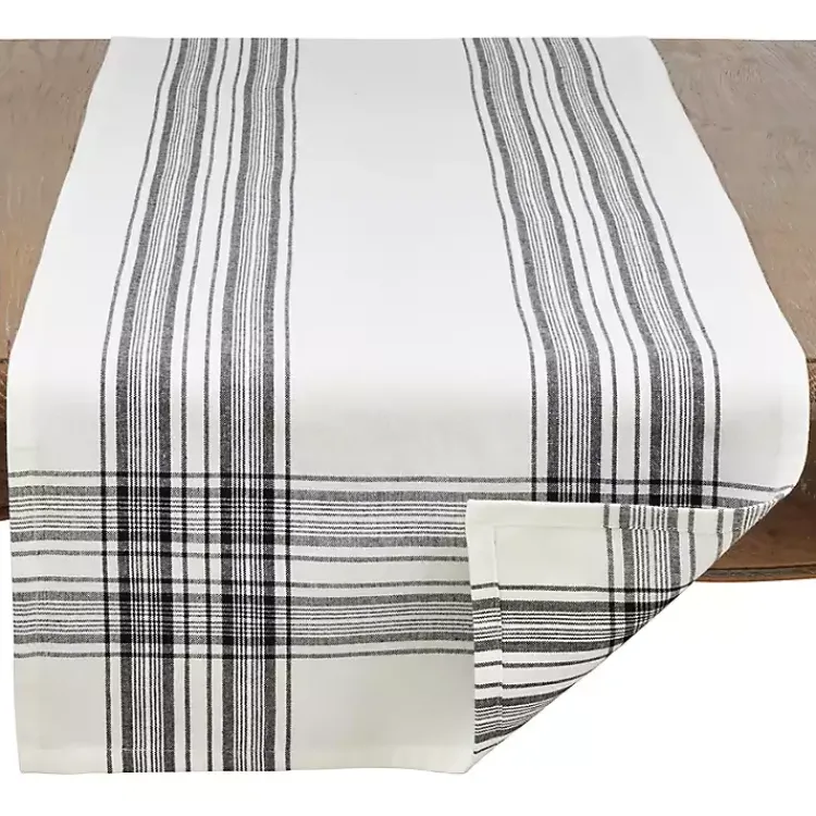 Table Linens-Kirklands Home White and Black Plaid Cotton Table Runner