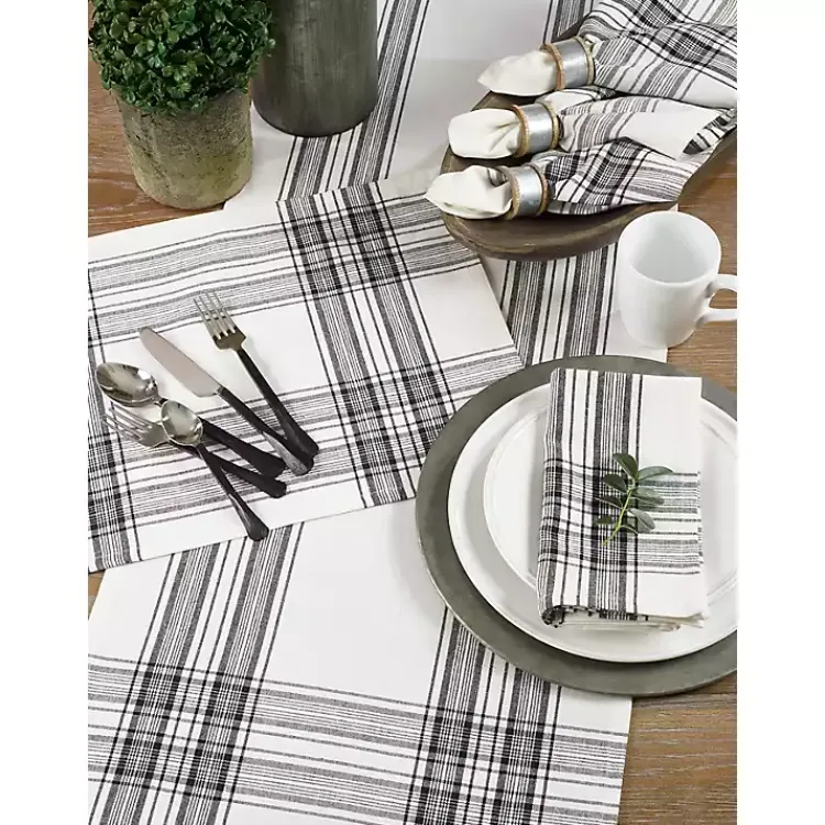 Table Linens-Kirklands Home White and Black Plaid Cotton Table Runner