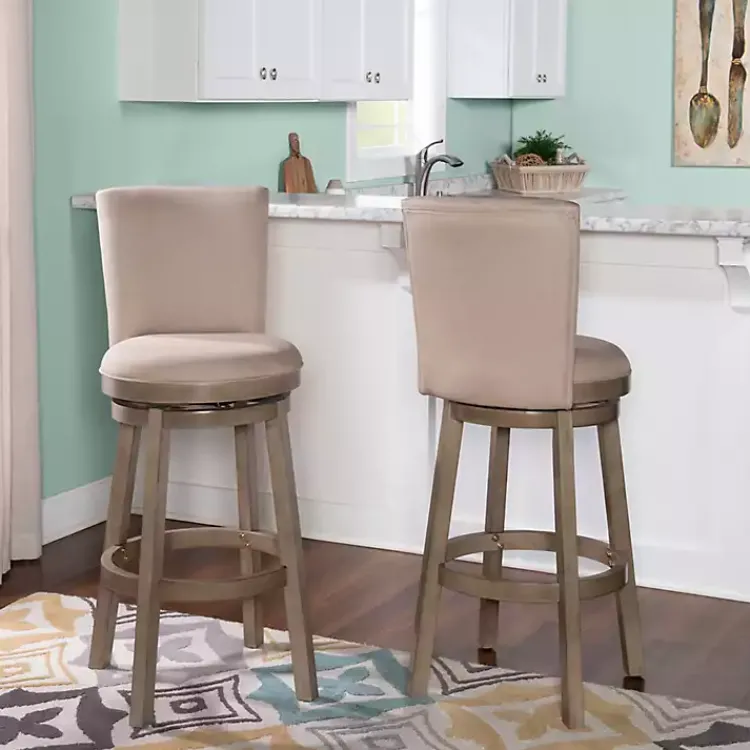 Bar Stools & Counter Height Stools-Kirklands Home Rustic Taupe Upholstered Swivel Bar Stool Tan