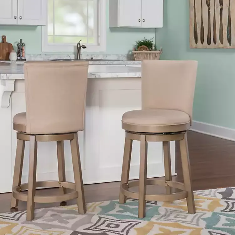 Bar Stools & Counter Height Stools-Kirklands Home Rustic Taupe Upholstered Swivel Counter Stool Tan