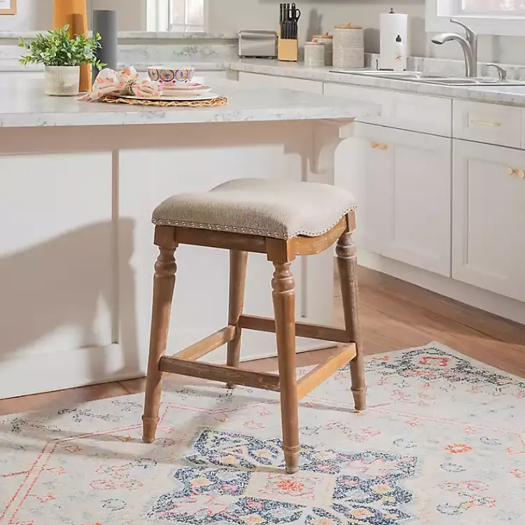 Bar Stools & Counter Height Stools-Kirklands Home Hazelnut Upholstered Curved Seat Counter Stool Gray