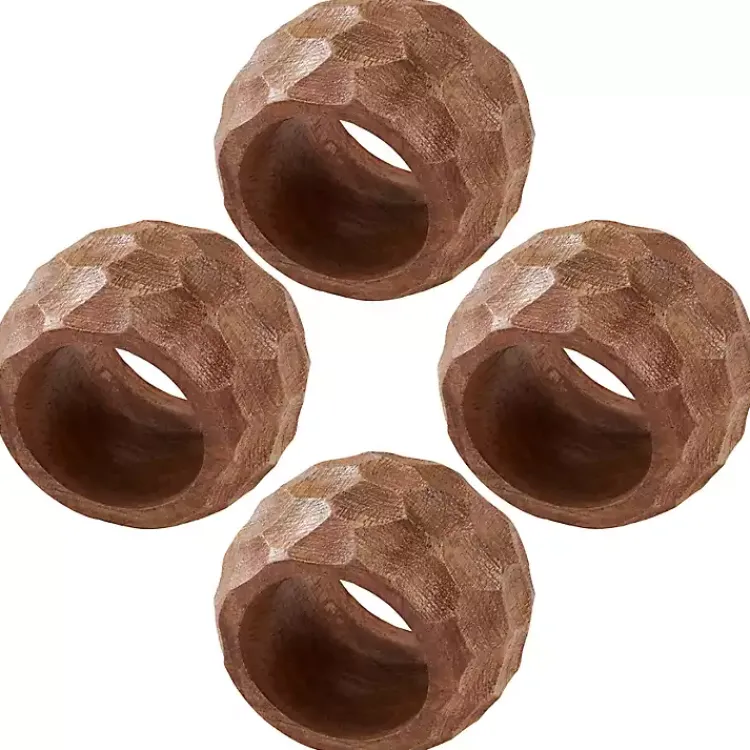 Kitchen Accessories-Kirklands Home Pitted Chunky Mango Wood 4-pc. Napkin Ring Set Brown