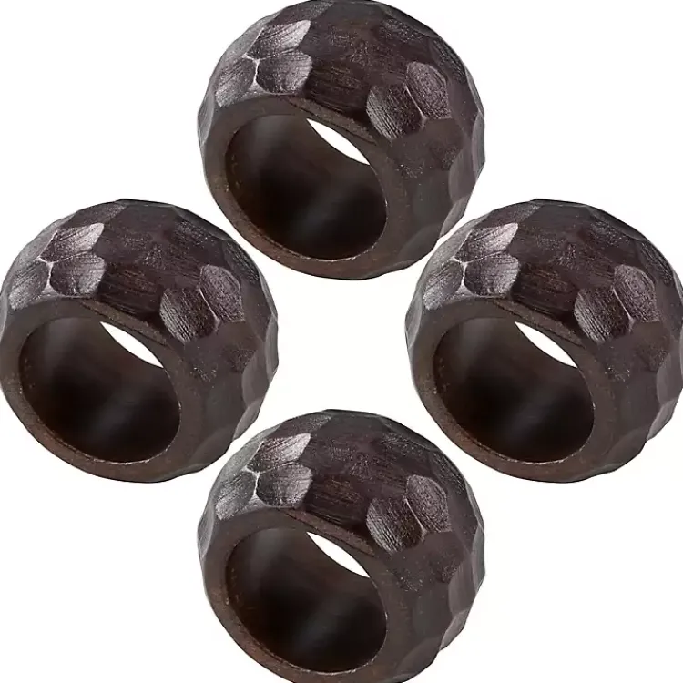 Table Linens-Kirklands Home Mango Wood Chunky Napkin Rings, Set of 4 Brown
