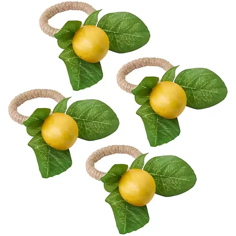 Table Linens-Kirklands Home Lemon Leaf Rope Napkin Rings, Set of 4