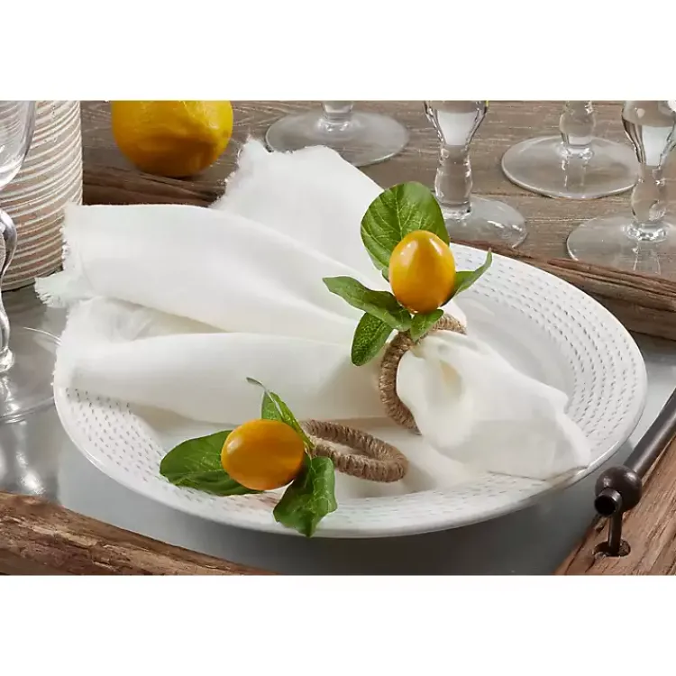 Table Linens-Kirklands Home Lemon Leaf Rope Napkin Rings, Set of 4