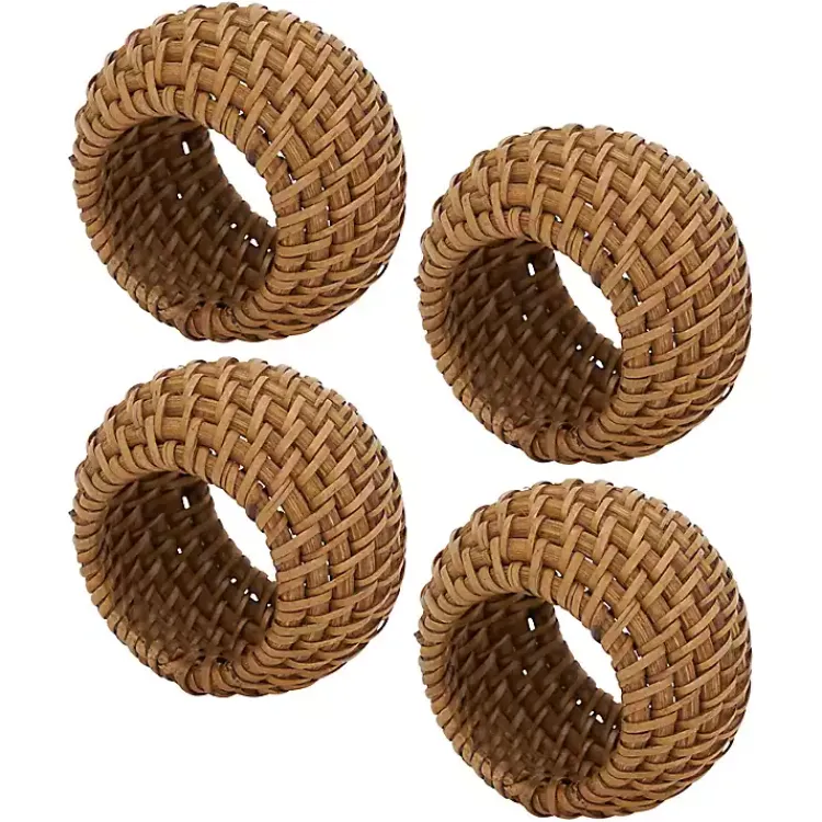 Table Linens-Kirklands Home Hazelnut Woven Rat Napkin Rings, Set of 4 Tan