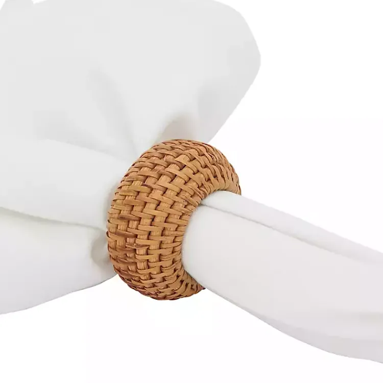 Table Linens-Kirklands Home Hazelnut Woven Rat Napkin Rings, Set of 4 Tan