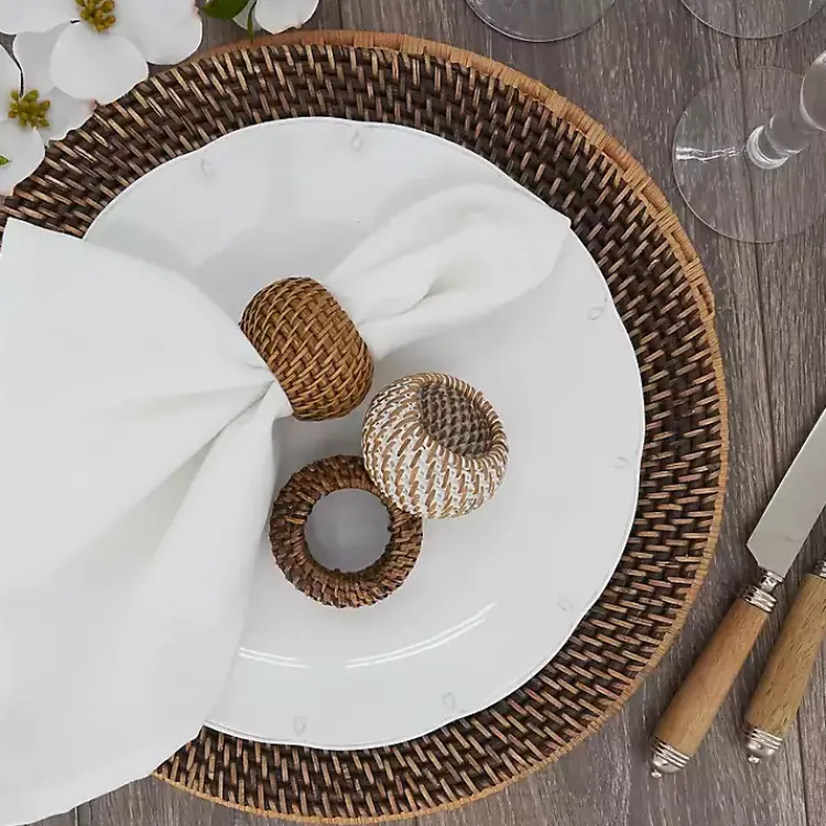 Table Linens-Kirklands Home Hazelnut Woven Rat Napkin Rings, Set of 4 Tan