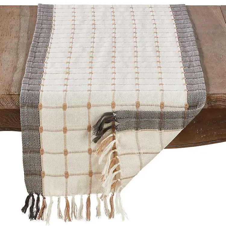 Outdoor Dining-Kirklands Home Neutral Woven Windowpane Table Runner White
