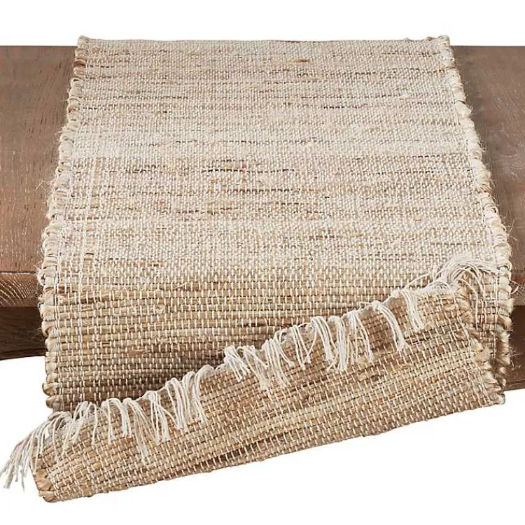 Outdoor Dining-Kirklands Home Natural Tasseled Chindi Outdoor Table Runner Tan