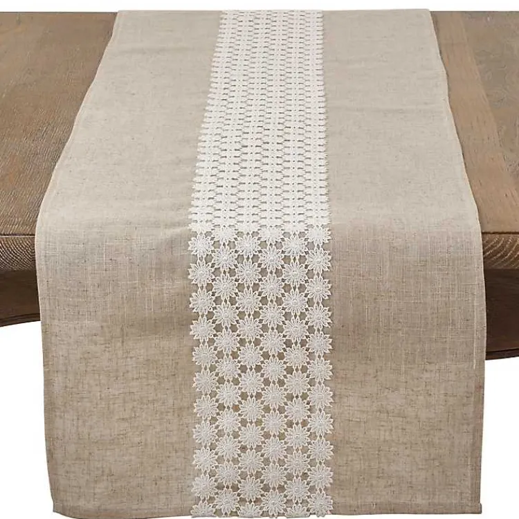 Table Linens-Kirklands Home Natural Daisy Lace Linen Table Runner