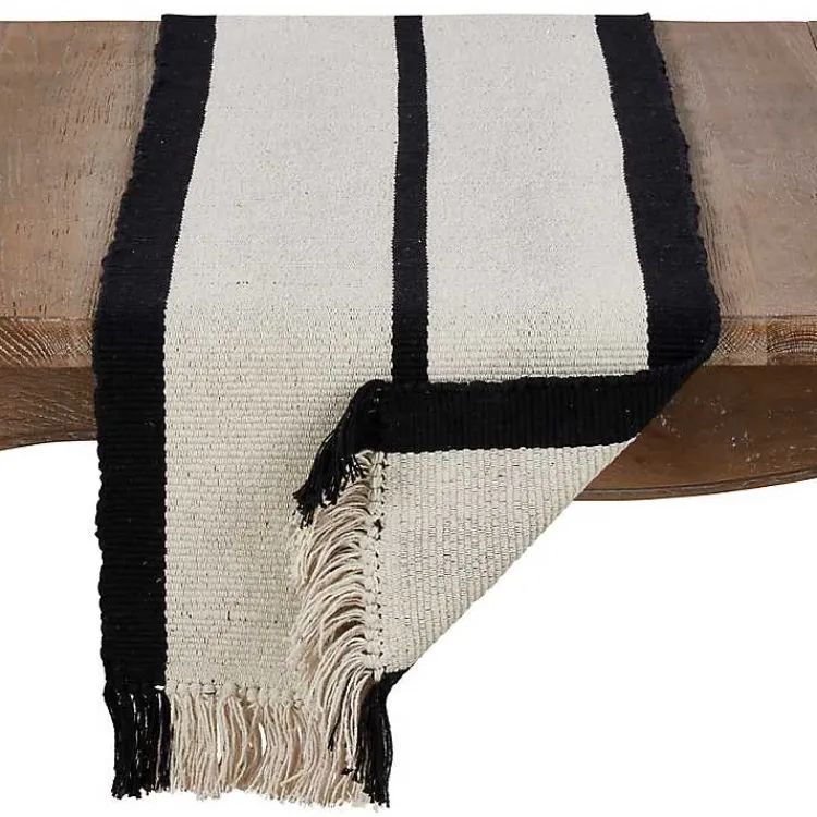 Table Linens-Kirklands Home Ivory and Black Heavy Rug Table Runner
