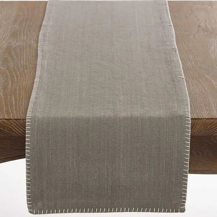 Table Linens-Kirklands Home Overcast Stitch Cotton Table Runner Gray