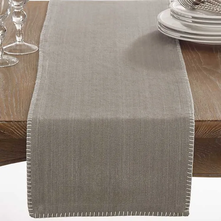 Table Linens-Kirklands Home Overcast Stitch Cotton Table Runner Gray