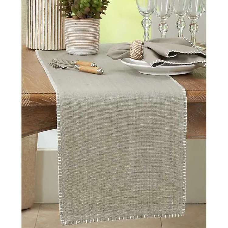 Table Linens-Kirklands Home Overcast Stitch Cotton Table Runner Gray