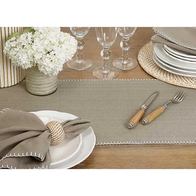Table Linens-Kirklands Home Overcast Stitch Cotton Table Runner Gray