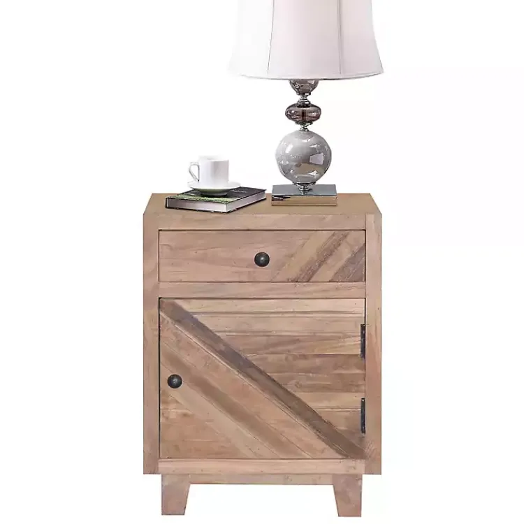 Nightstands-Kirklands Home Natural Reclaimed Wood Diagonal Slats Nightsd Tan